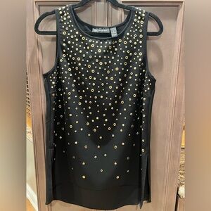 INC Medium Black Sleeveless Tunic Style Top with Gold Rivets & Studs
